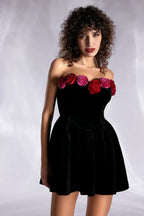 Floral Velvet Off Shoulder Mini Dress - View 6 | WEUXS