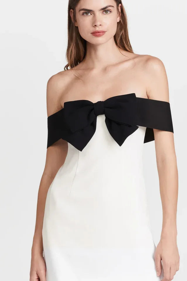 Off Shoulder Bow Dress in White - View 14 | WEUXS