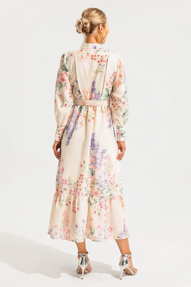 Floral Long Sleeve Maxi Dress With Belt | Dress In Beauty
