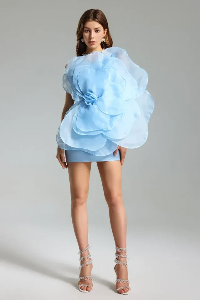 One Shoulder Floral Applique Mini Dress Secondary image