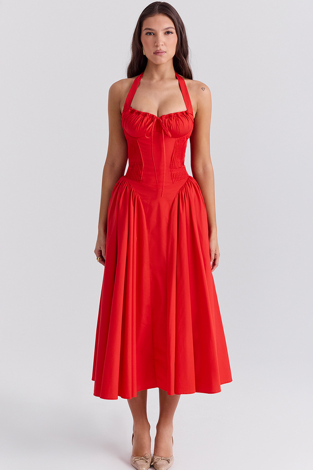 Adabella Cotton Halter Midi Sundress | Dress In Beauty