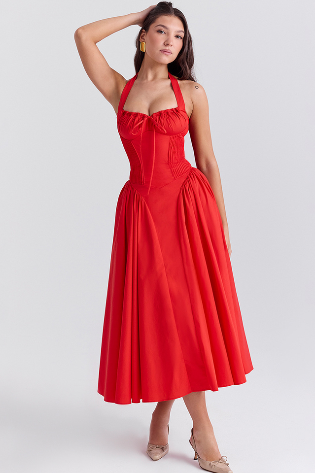 Adabella Cotton Halter Midi Sundress | Dress In Beauty