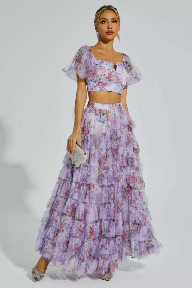 Braylee Purple Floral Ruched Set | Dress In Beauty