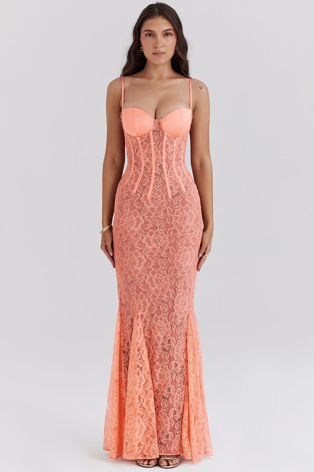 Cordelia Sorbet Lace Godet Maxi Dress | Dress In Beauty