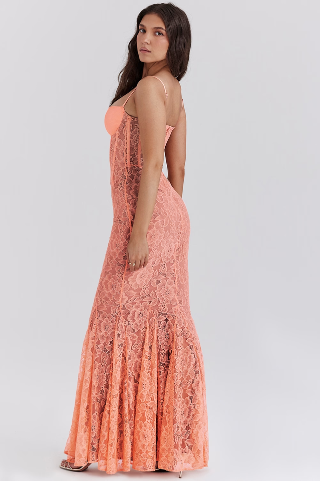 Cordelia Sorbet Lace Godet Maxi Dress | Dress In Beauty