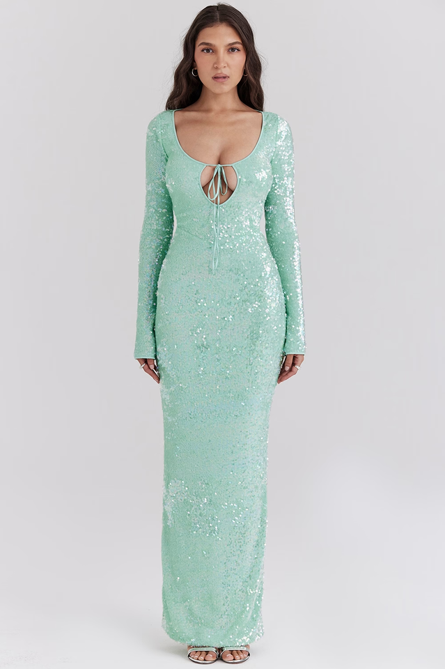Titania Seafoam Sequin Maxi Gown | Dress In Beauty