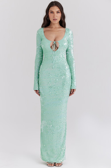 Titania Seafoam Sequin Maxi Gown | Dress In Beauty