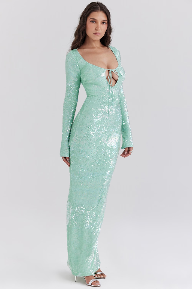 Titania Seafoam Sequin Maxi Gown | Dress In Beauty
