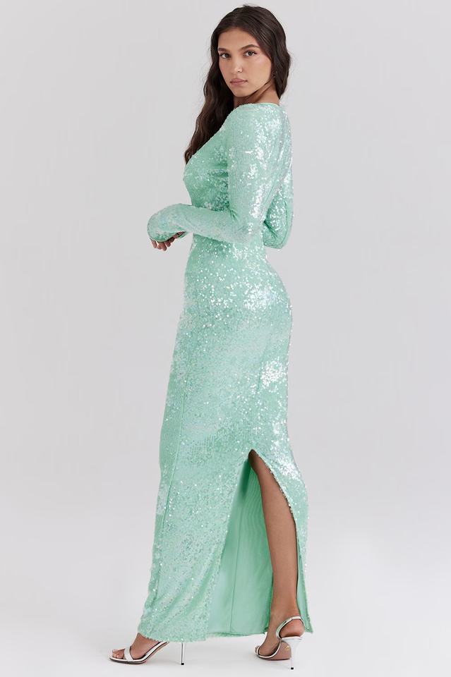 Titania Seafoam Sequin Maxi Gown | Dress In Beauty