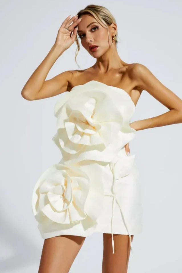 Serenity Silk Voluminous Flower Mini Dress - WEUXS