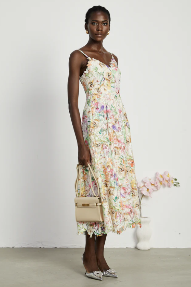 Enora Lace Floral Embroideried Midi Dress | Dress In Beauty