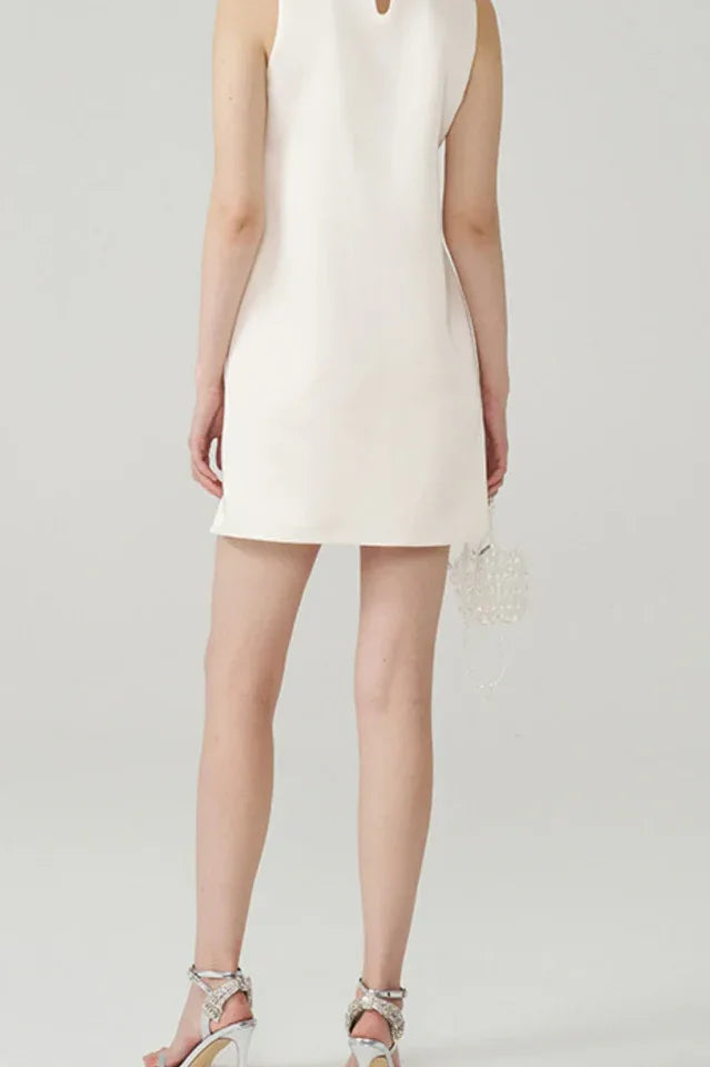 Model showing the full length of the Elif Sleeveless Embellished Mini Dress