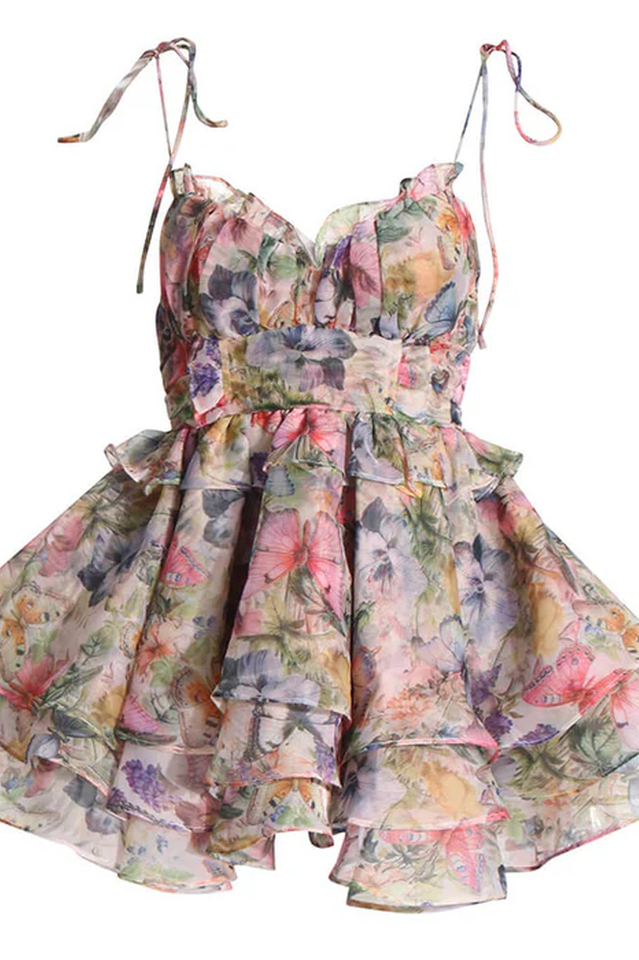 Fairy Butterfly Print Tiered Mini Sundress | Dress In Beauty