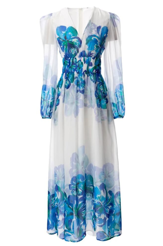 Long Sleeve V Neck Print Midi Dress | Dress In Beauty