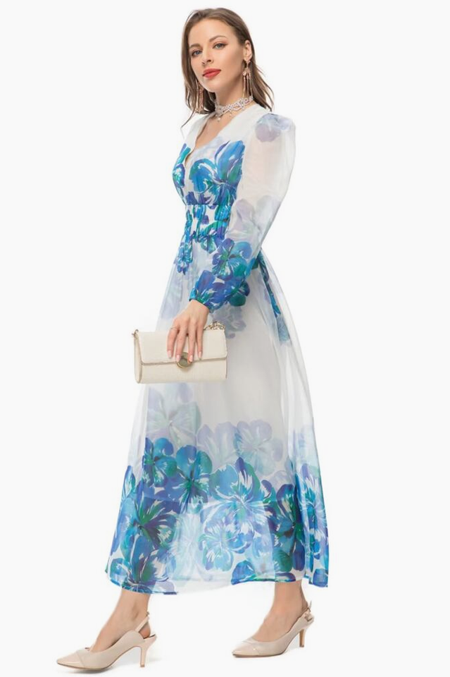 Long Sleeve V Neck Print Midi Dress | Dress In Beauty