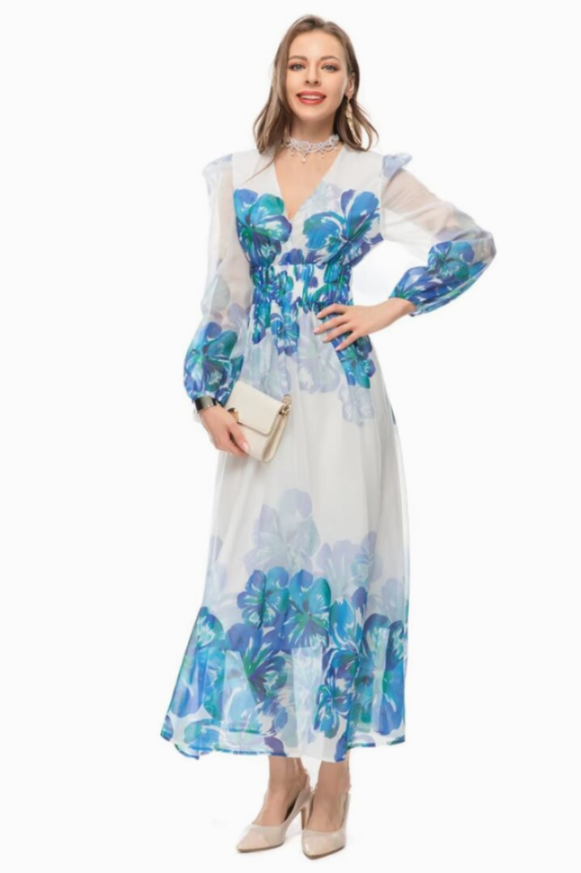 Long Sleeve V Neck Print Midi Dress | Dress In Beauty