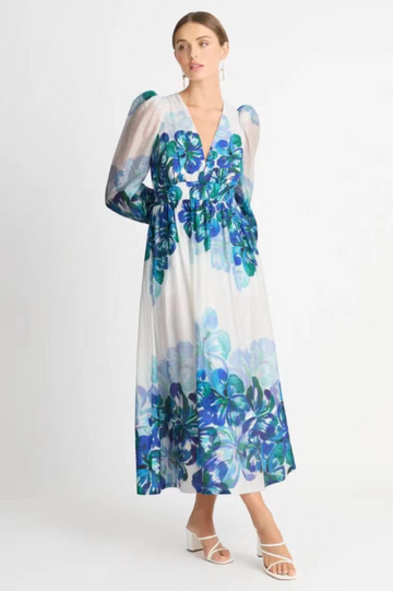 Long Sleeve V Neck Print Midi Dress | Dress In Beauty