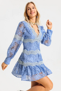 V-Neck Puff Sleeve Lace Mini Dress | Dress In Beauty