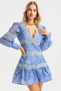 V-Neck Puff Sleeve Lace Mini Dress | Dress In Beauty