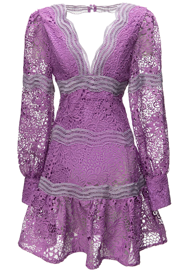 V-Neck Puff Sleeve Lace Mini Dress | Dress In Beauty