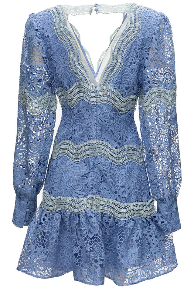 V-Neck Puff Sleeve Lace Mini Dress | Dress In Beauty