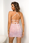Sequined Lace-Up Backless Mini Dress | Dress In Beauty
