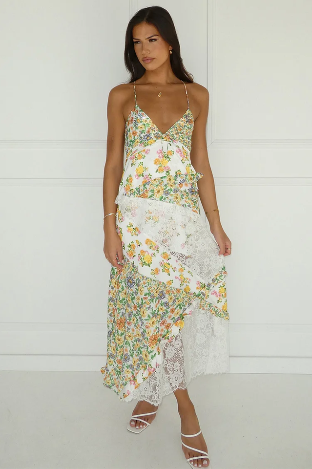 Floral Print Lace Backless Slip Dress | Dress In Beauty