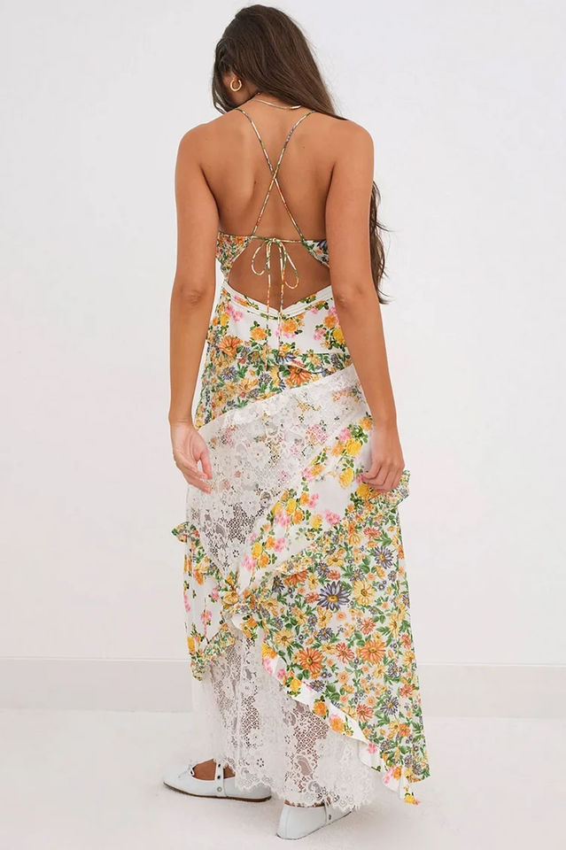 Floral Print Lace Backless Slip Dress | Dress In Beauty