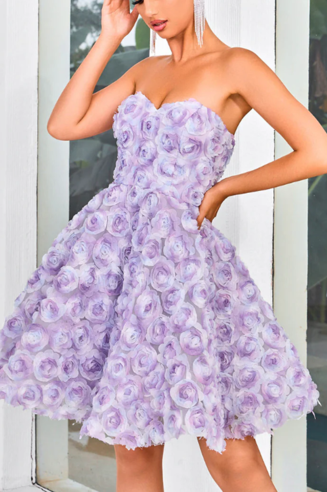 Strapless 3D Floral A Line Dress | Dress In Beauty
