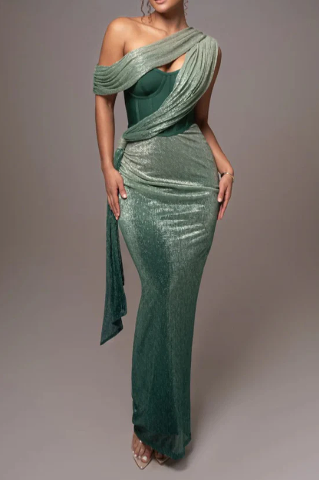 Green Celestina Draped Maxi Dress | Dress In Beauty