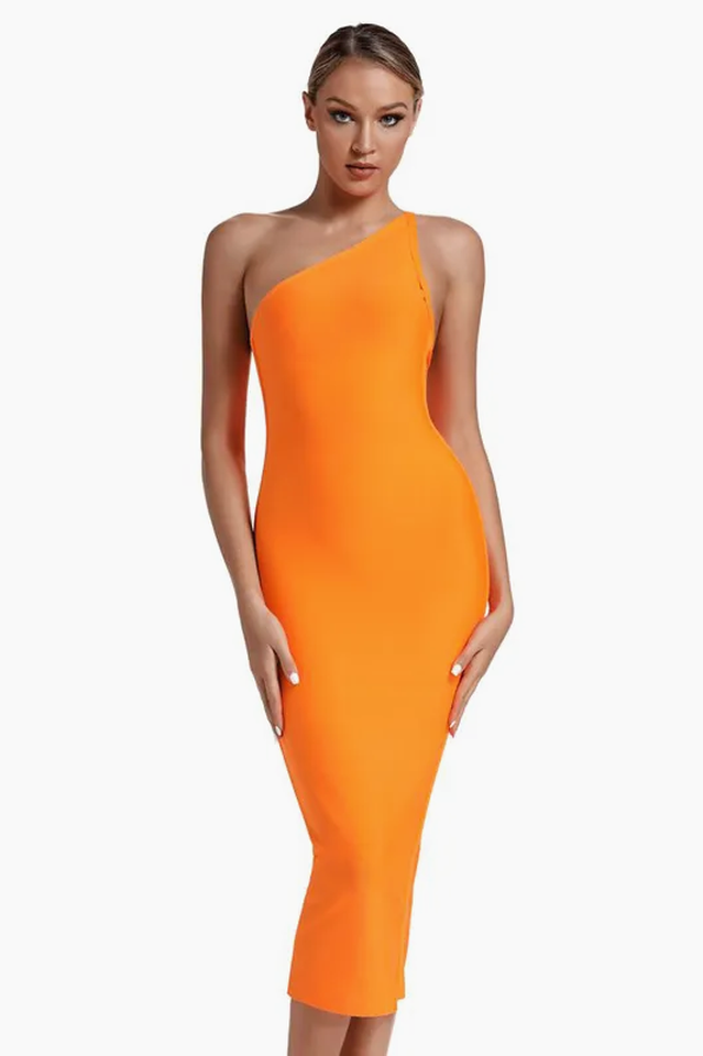 One Shoulder Orange Dress | Dress In Beauty