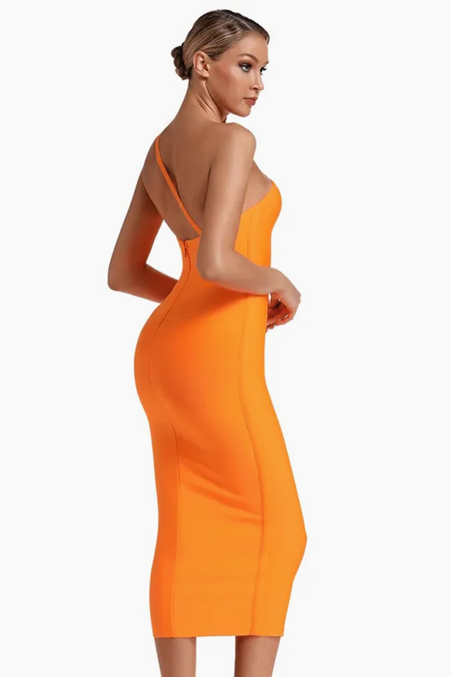 One Shoulder Orange Dress | Dress In Beauty