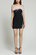 Feather Trimmed Pink Crepe Mini Dress | Dress In Beauty