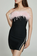Feather Trimmed Pink Crepe Mini Dress | Dress In Beauty