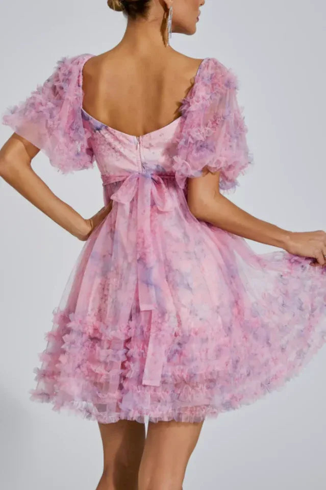 Floral Print Mini Dress with Puff Sleeves Secondary image