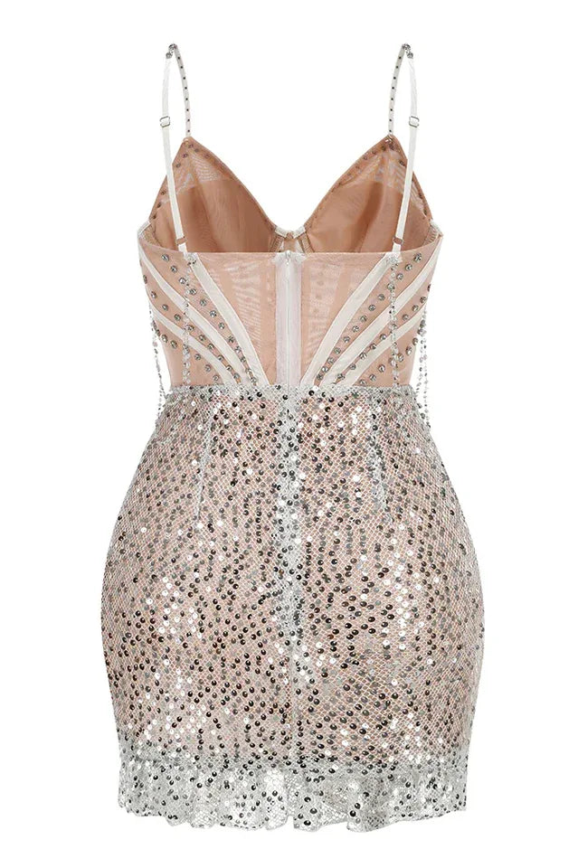 Sequin mini dress with corset detail - View 9 | WEUXS