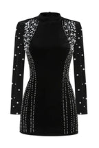 Black long sleeve beaded mini dress - View 7 | WEUXS