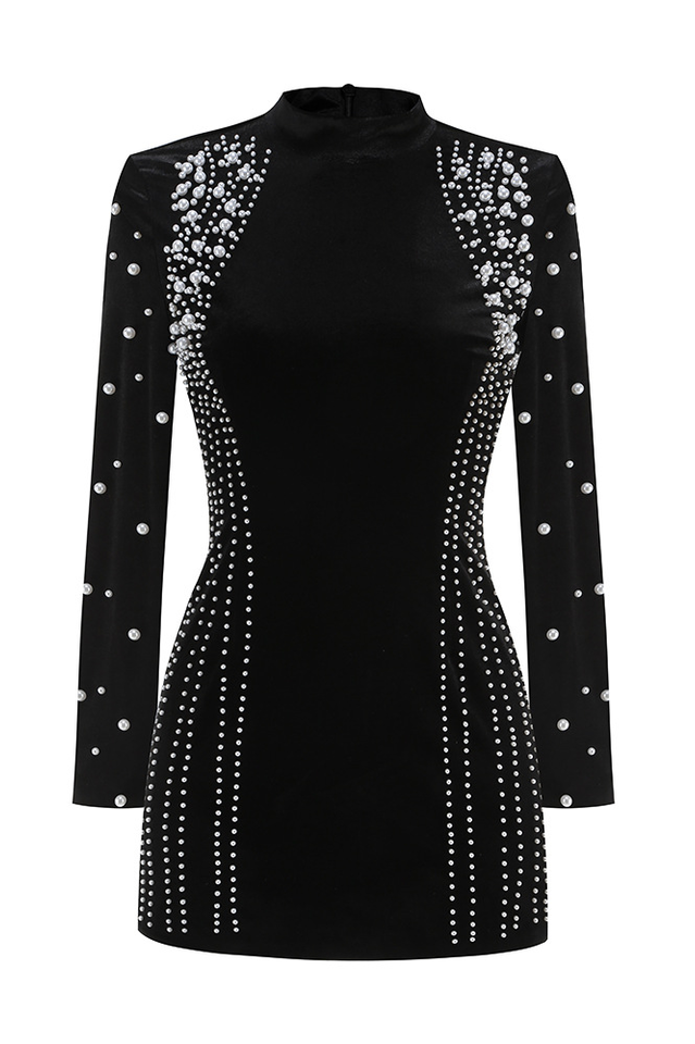 Elegant Long Sleeved Beaded Mini Dress | Dress In Beauty