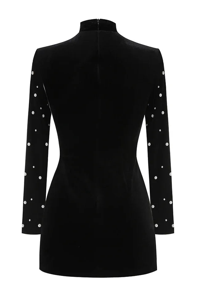 Black long sleeve beaded mini dress - View 8 | WEUXS