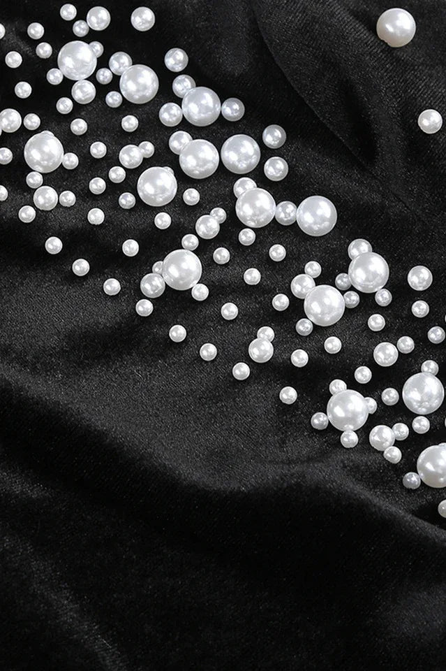Black long sleeve beaded mini dress - View 9 | WEUXS