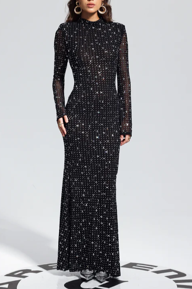 Crystal-Embellished Mesh Maxi Dress | Dress In Beauty