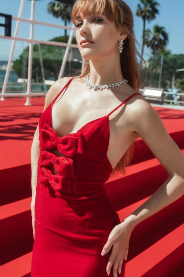 Baptiste Red Bow Velvet Maxi Dress | Dress In Beauty