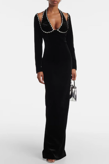 Long Sleeve Crystal Trim Gown | Dress In Beauty