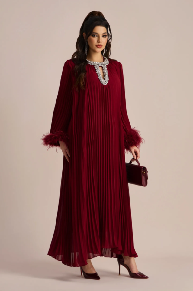 Yvonne Diamante Feathered Pleated Dress | Dress In Beauty