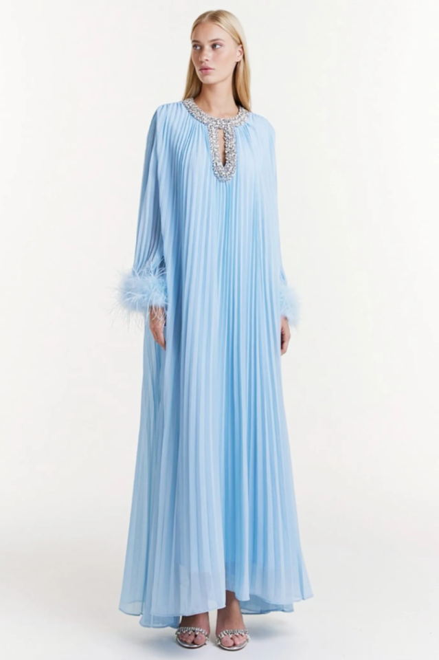Yvonne Diamante Feathered Pleated Dress | Dress In Beauty