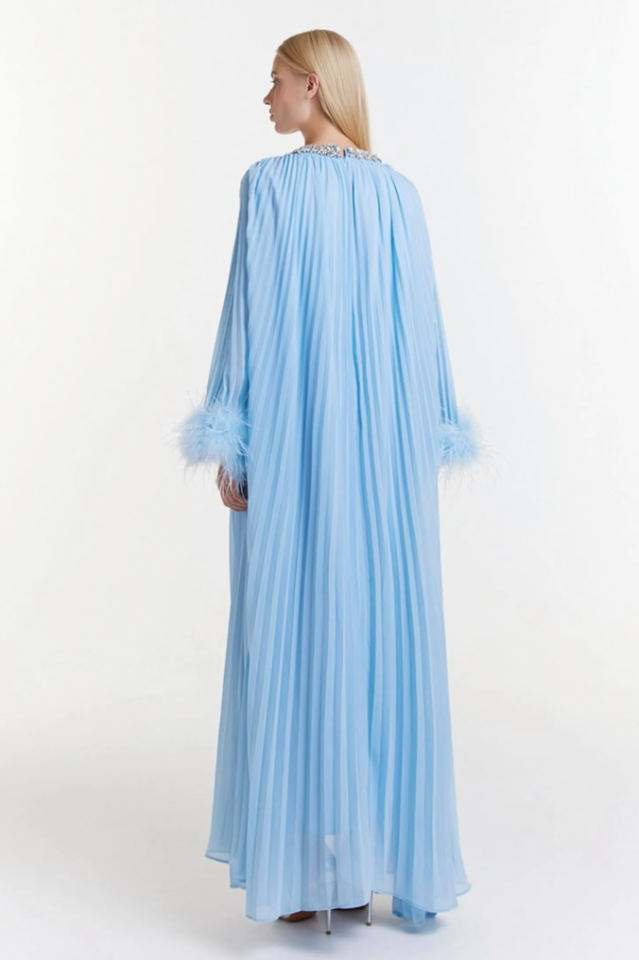 Yvonne Diamante Feathered Pleated Dress | Dress In Beauty