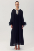 Yvonne Diamante Feathered Pleated Dress | Dress In Beauty
