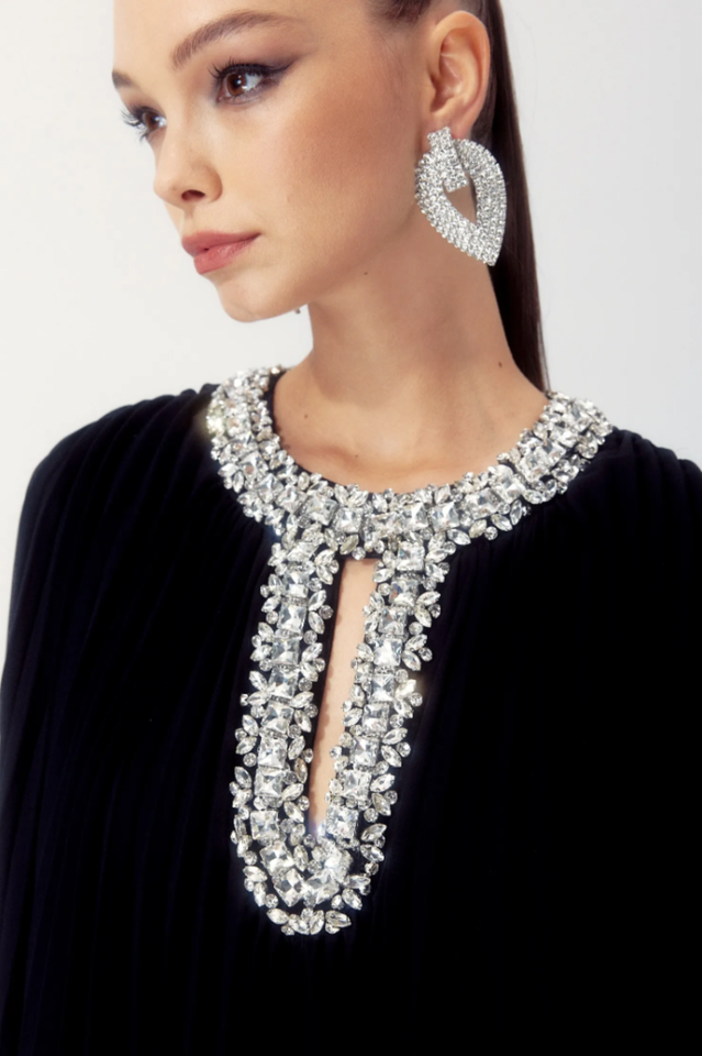 Yvonne Diamante Feathered Pleated Dress | Dress In Beauty