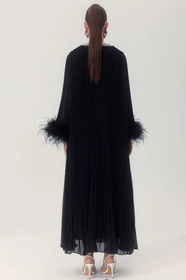Yvonne Diamante Feathered Pleated Dress | Dress In Beauty