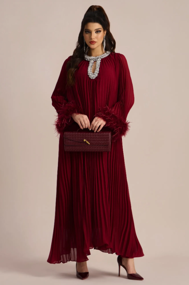 Yvonne Diamante Feathered Pleated Dress | Dress In Beauty